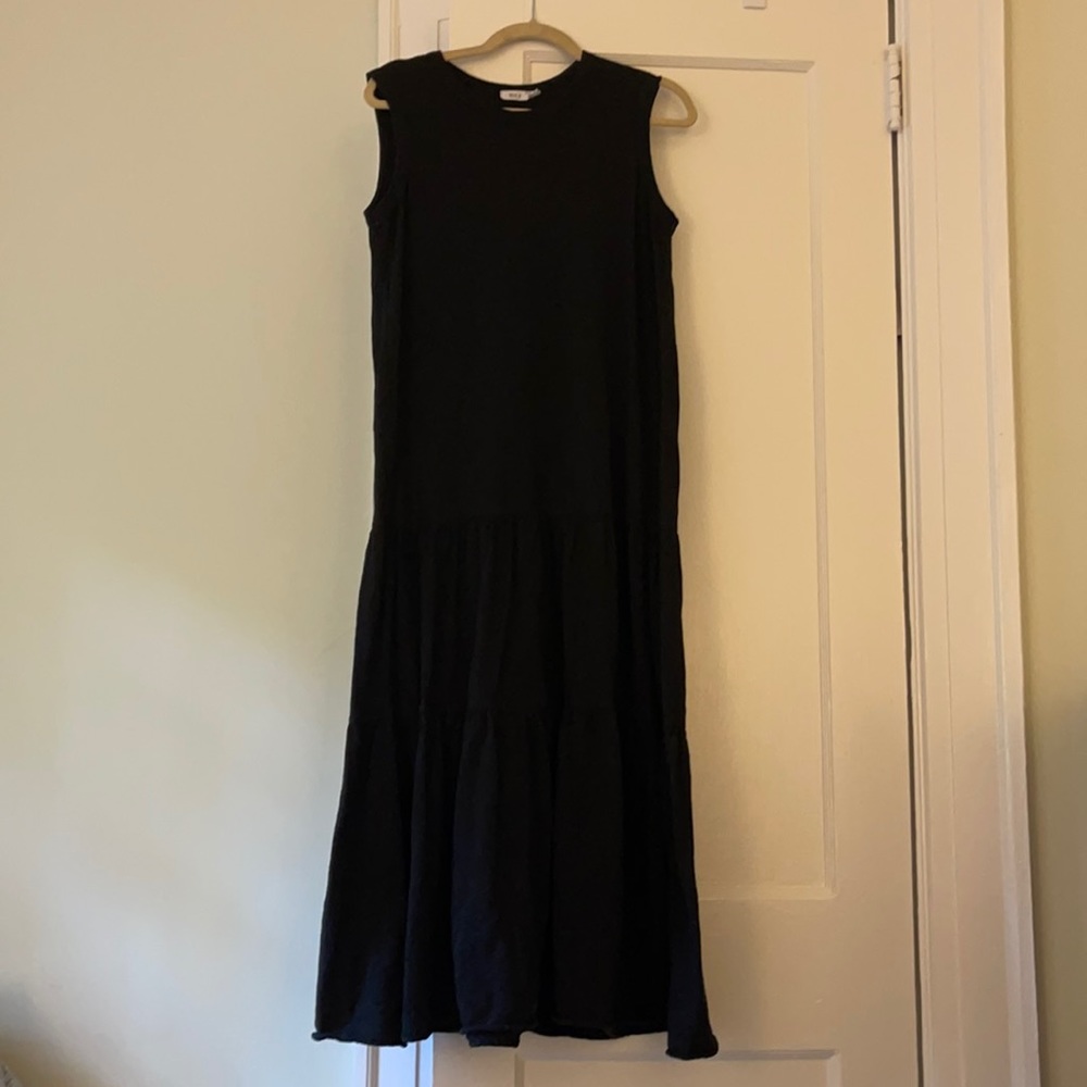 Wilt Black Tiered Maxi Dress in Slub Cotton